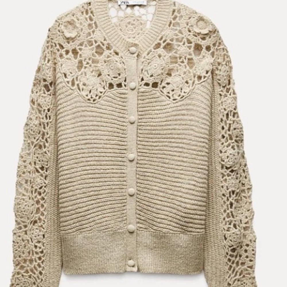 Zara Combination Crochet Knit Jacket